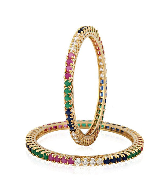 Gold-Polished Alloy Set Of 2 Multicolou Ad Bangles - The Pari - The Pari - Dinesh Associates