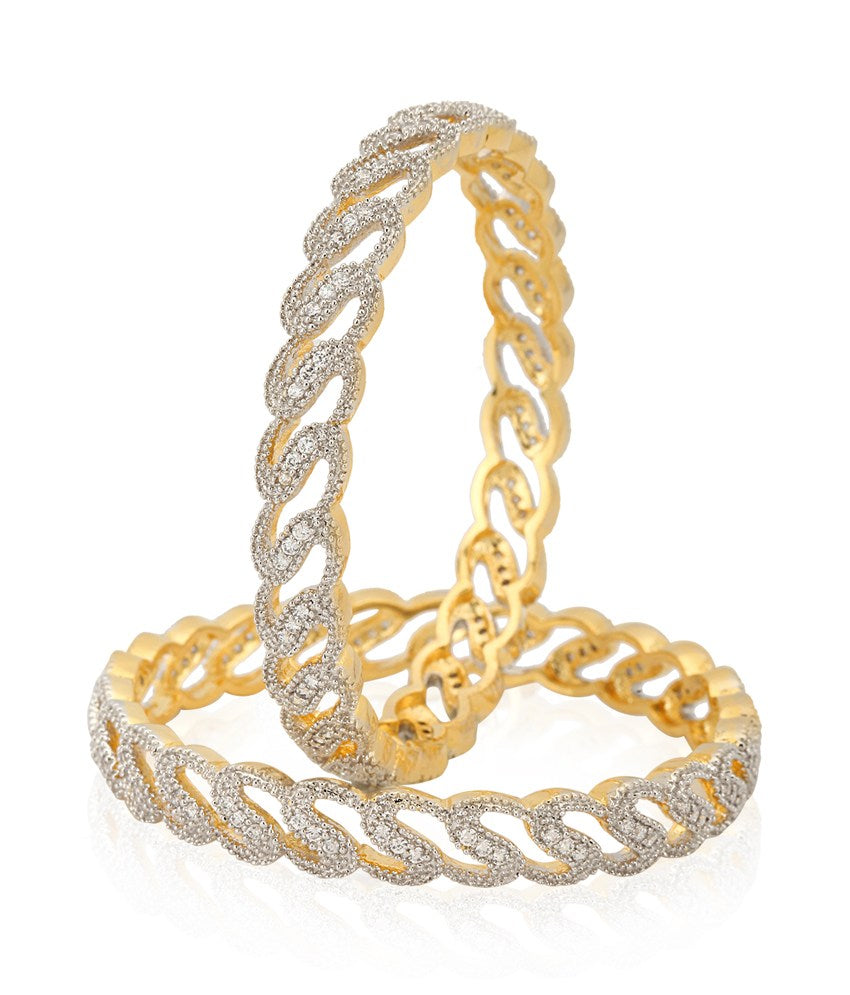 Gold-Polished Alloy Chand Tara American Diamond Studded Bangle Set - The Pari - The Pari - Dinesh Associates