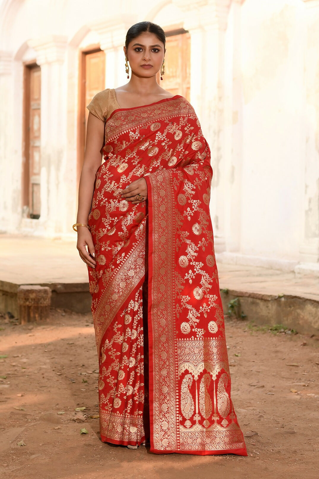 Joban Fashion Red Banarasi Soft Pure Handloom Banarasi Silk Saree | Swadesiicart