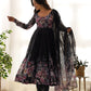 Lorenvalley Fashion Women Pure Soft Organza Silk Floral Print Fully Flair Anarkali With Pent Dupatta Set - Black | Swadesiicart