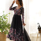 Lorenvalley Fashion Women Pure Soft Organza Silk Floral Print Fully Flair Anarkali With Pent Dupatta Set - Black | Swadesiicart