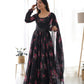 Lorenvalley Fashion Women Pure Soft Organza Silk Anarkali Kali Cut Gown With Pant Dupatta Set - Wine | Swadesiicart