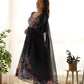 Lorenvalley Fashion Women Pure Soft Organza Silk Floral Print Fully Flair Anarkali With Pent Dupatta Set - Black | Swadesiicart