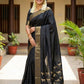 Anaita Black Silk Saree With Blouse Piece