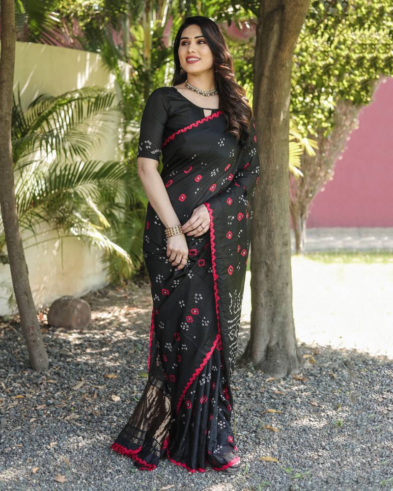Anaita Black Woven Design Pure Bandhej Silk Saree With Blouse