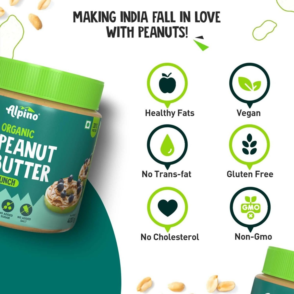 Alpino Organic Natural Peanut Butter Crunch - Swadesiicart