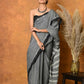Very Much Indian Handloom Pure Cotton Saree With Sleek Border - Grey | Swadesiicart