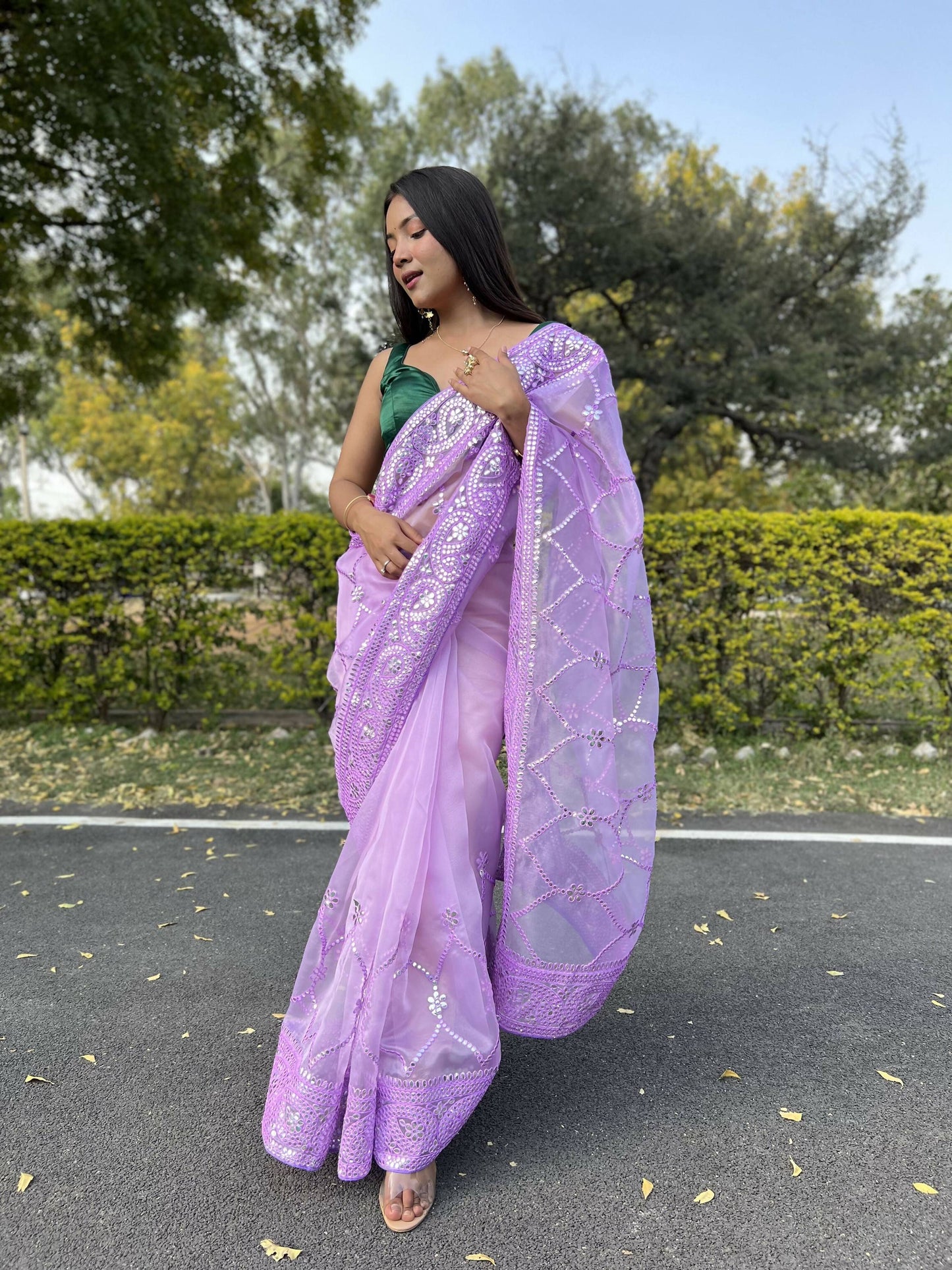 Vamsee Naina Purple Organza Saree - Swadesiicart
