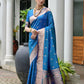Vishnu Weaves Women's Rama Paithani Silk Zari Woven Saree with Blouse - Swadesiicart