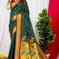 Jyoti Fashion Women's Bottle Green Paithani Silk Zari Woven Saree with Blouse | Swadesiicart