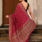 Joban Fashion Hot Pink Crepe Chiffon Banarasi Pure Handloom Banarasi Silk Saree | Swadesiicart
