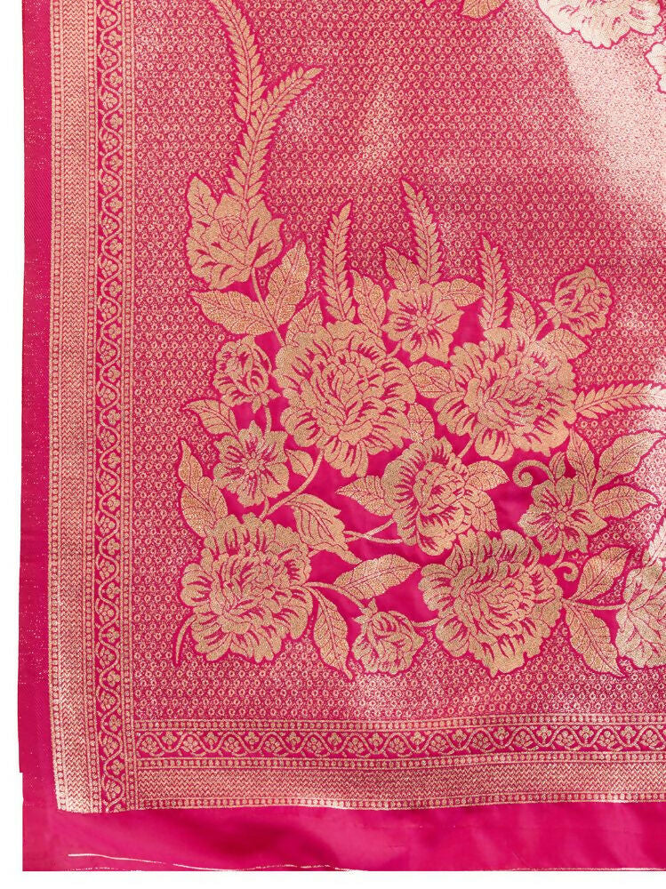 Vishnu Weaves Women's Pink Banarasi Silk Zari Woven Saree with Blouse - Swadesiicart