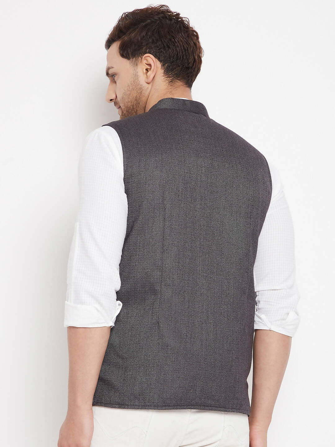Even Apparels Grey Merino Men Woven Nehru Jacket PW685 | Swadesiicart