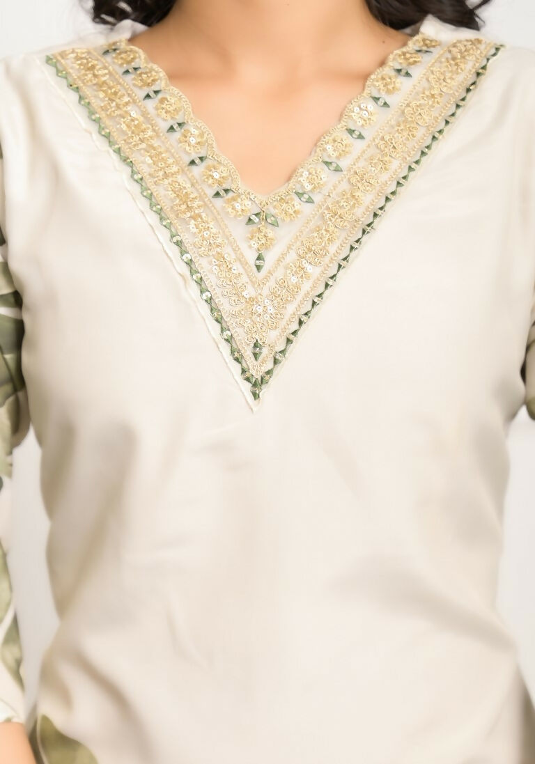 Festive Wear Ethnic White frencs crepe With Cotton Lining Stitched Suit With Dupatta - Tanisha | Swadesiicart