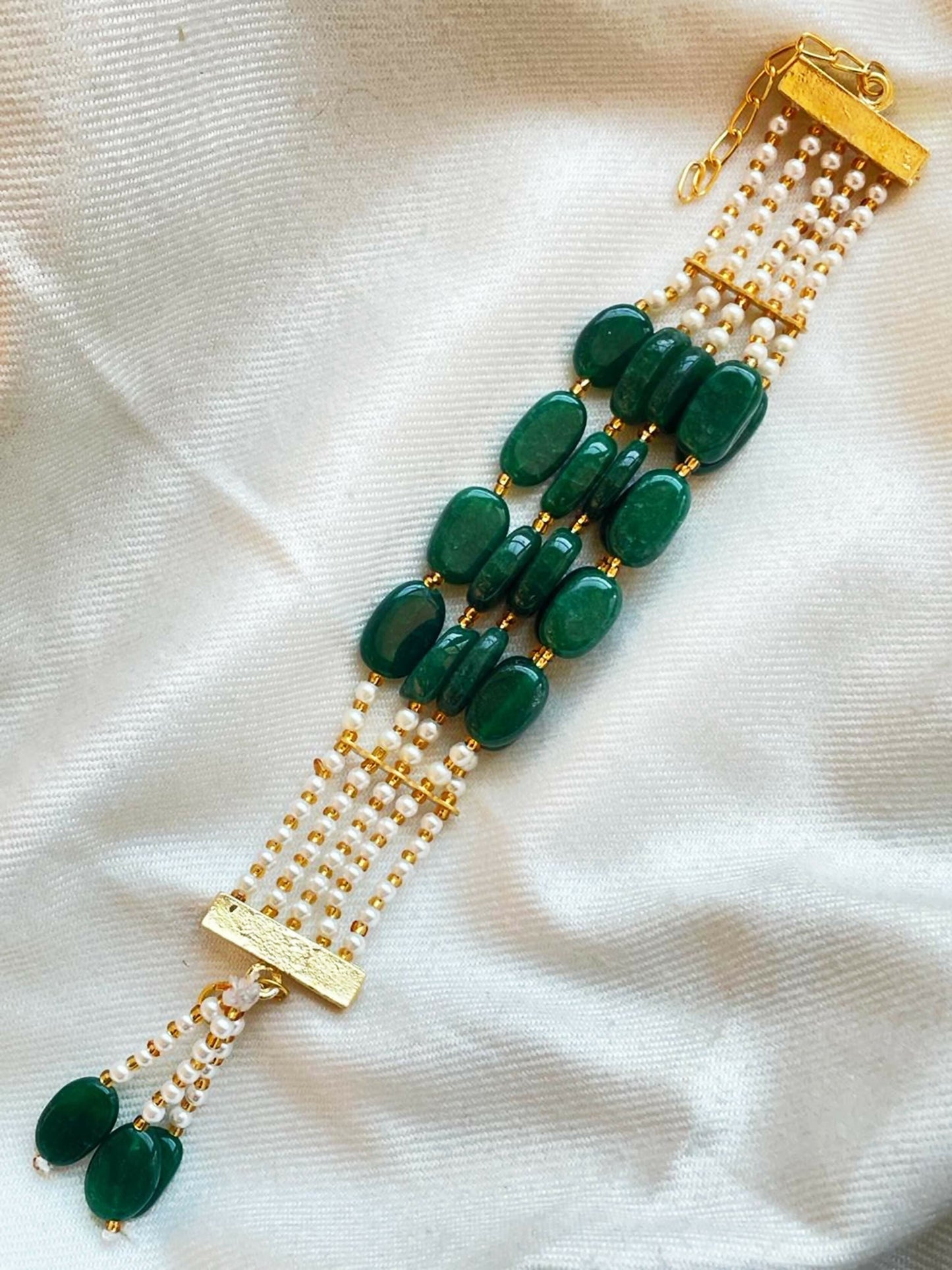 Joban Fashion Bottle Green Brass Semi Precious Stone Bracelet | Swadesiicart