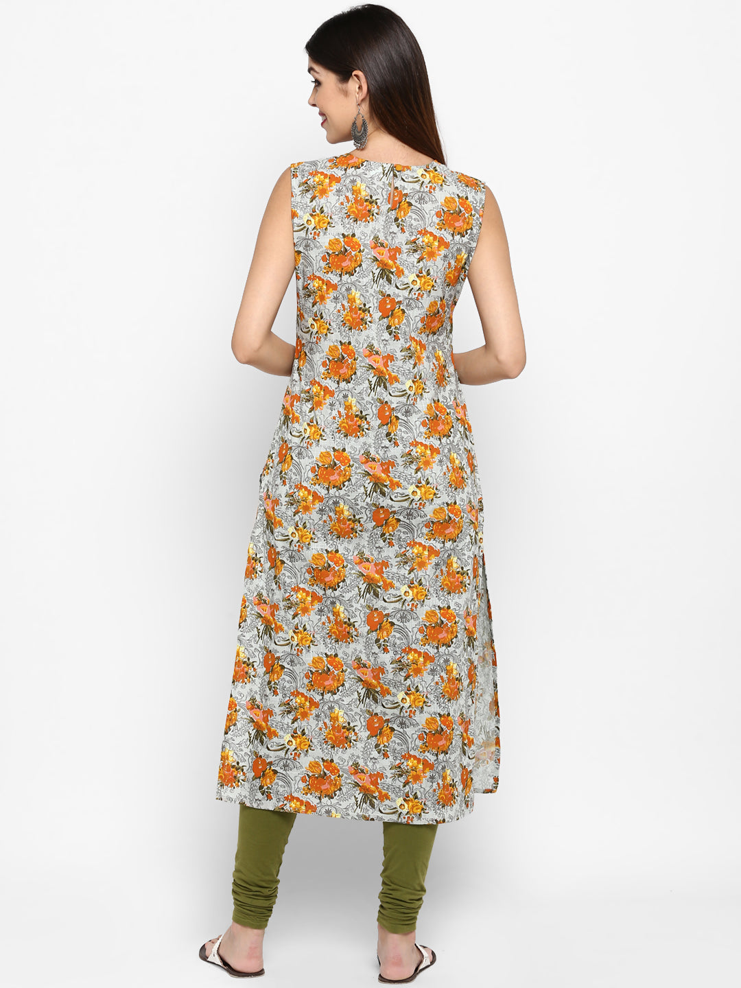 NOZ2TOZ Women's Mustard & Grey Floral Printed Kurta- (1pc set) - Swadesiicart