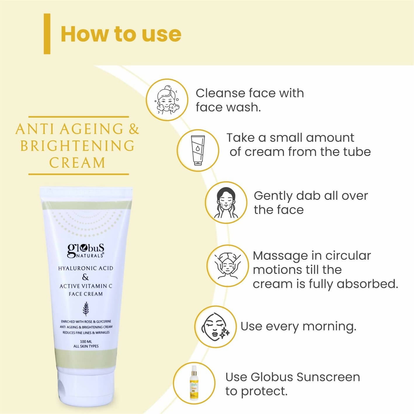 Globus Naturals Hyaluronic Acid & Vitamin C Anti Ageing Face Cream - Swadesiicart