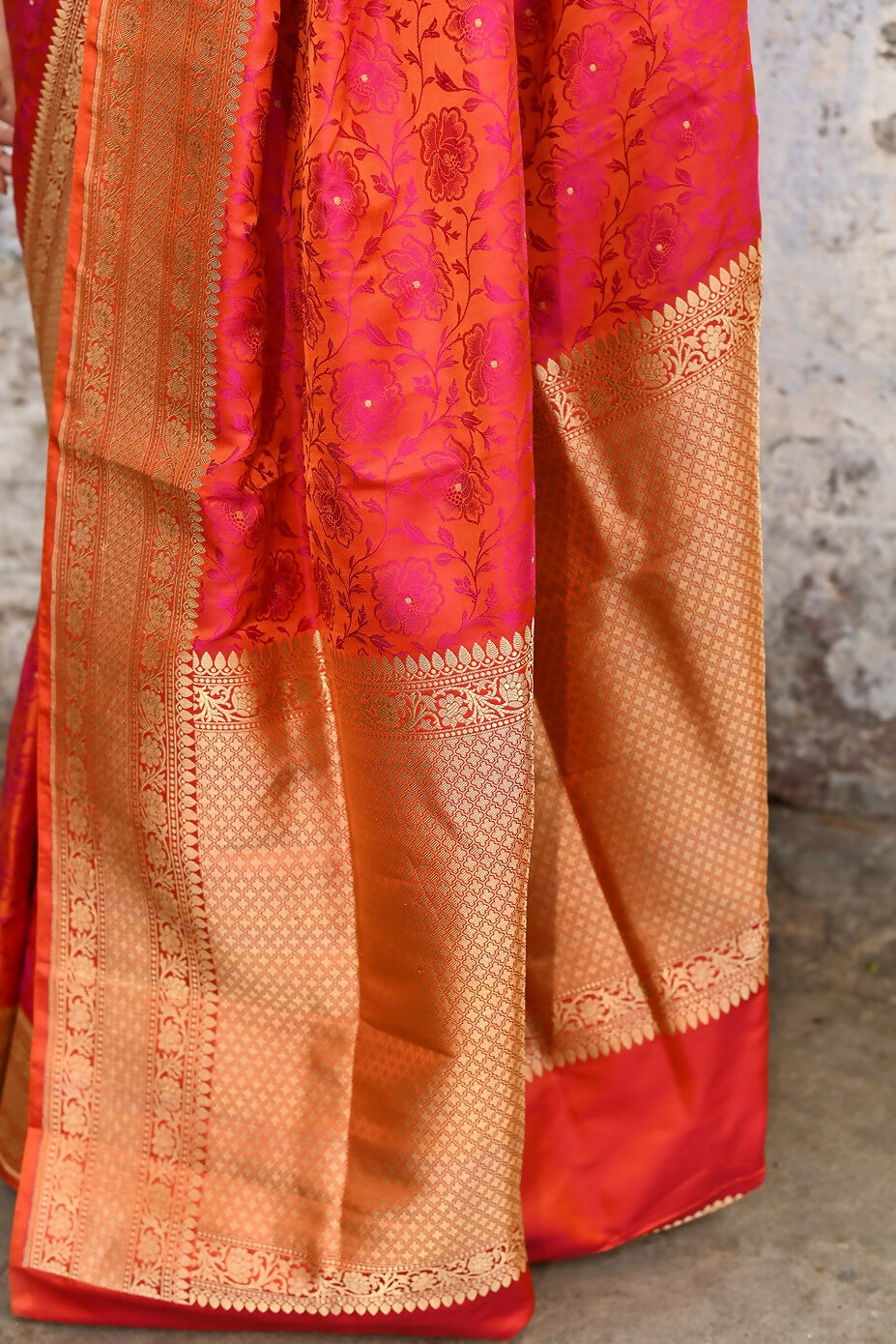 Joban Fashion Red Pure Katan Pure Handloom Banarasi Silk Saree | Swadesiicart