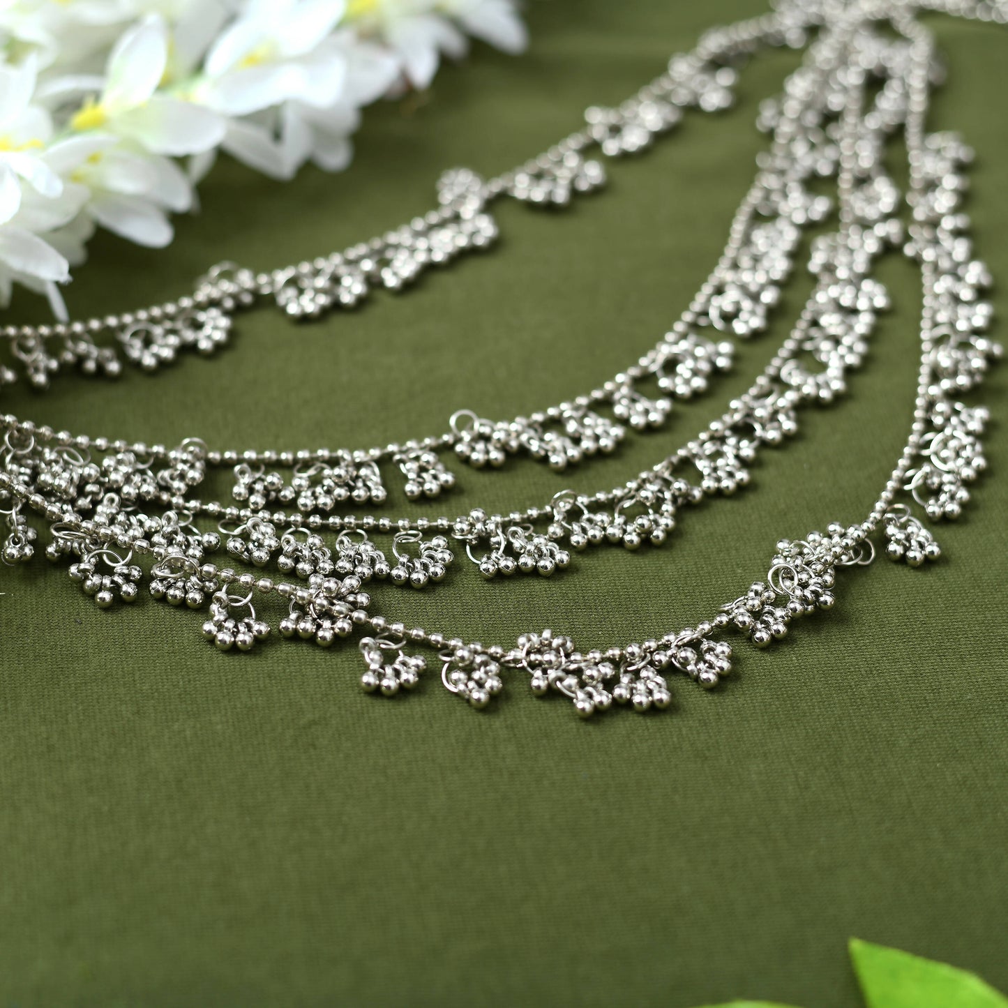 Mominos Fashion Johar Kamal Oxidised Silver-Plated Brass Finish Ghungroo Necklace with Earrings For Women - Swadesiicart