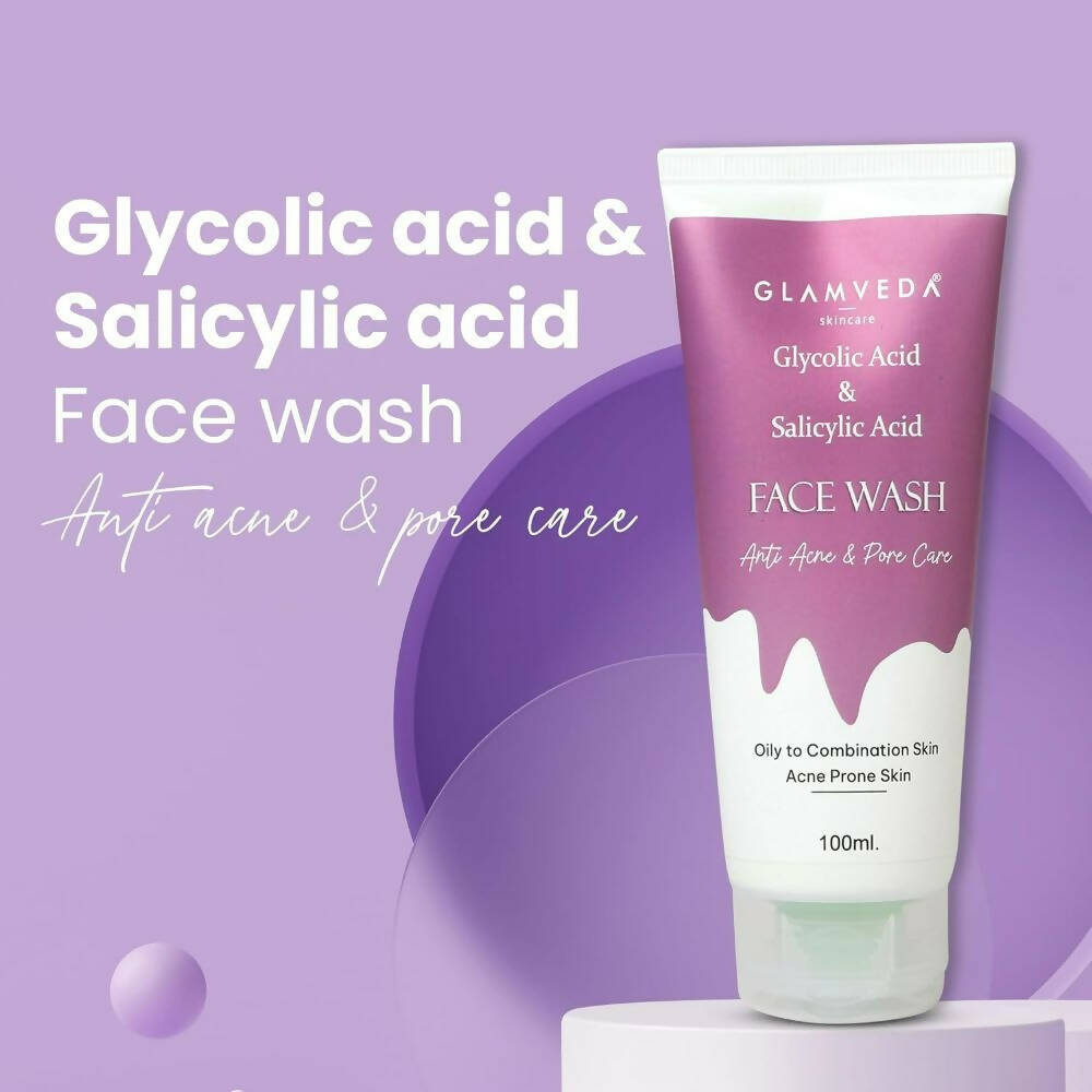 Glamveda Glycolic Acid & Salicylic Acid Anti Acne Face Wash - Swadesiicart