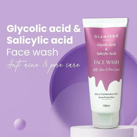 Glamveda Glycolic Acid & Salicylic Acid Anti Acne Face Wash - Swadesiicart