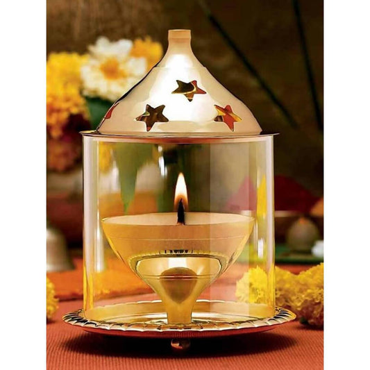 eCraftIndia Brown Brass And Glass Akhand Diya | Swadesiicart