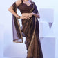 Brown C/H Net Solid Designer & Lace Work Saree - Samaa