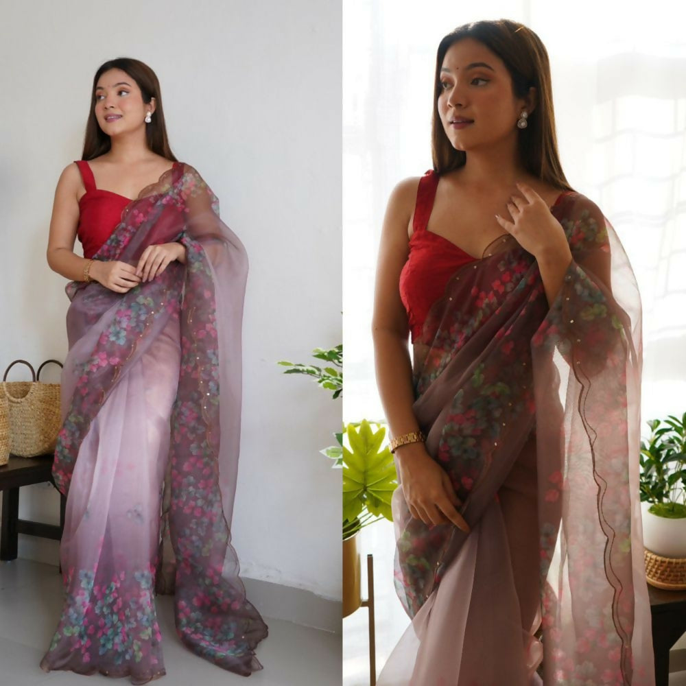 Vamsee Rency Multi Color Organza Saree - Swadesiicart