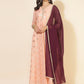 Janasya Women's Peach Georgette Foil Printed Festive Anarkali Kurta Set | Swadesiicart