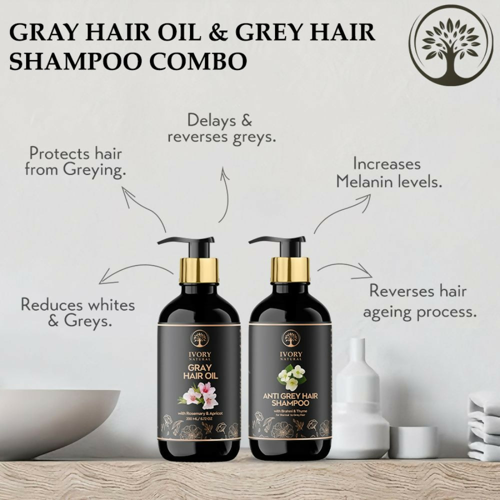 Ivory Natural Grey Combo For Hair - Natural Solution For Greys, Restore Natural Black And Shine Of Hair | Swadesiicart