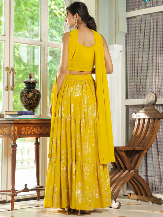 Janasya Yellow Georgette Solid Lehenga Choli Dupatta | Swadesiicart