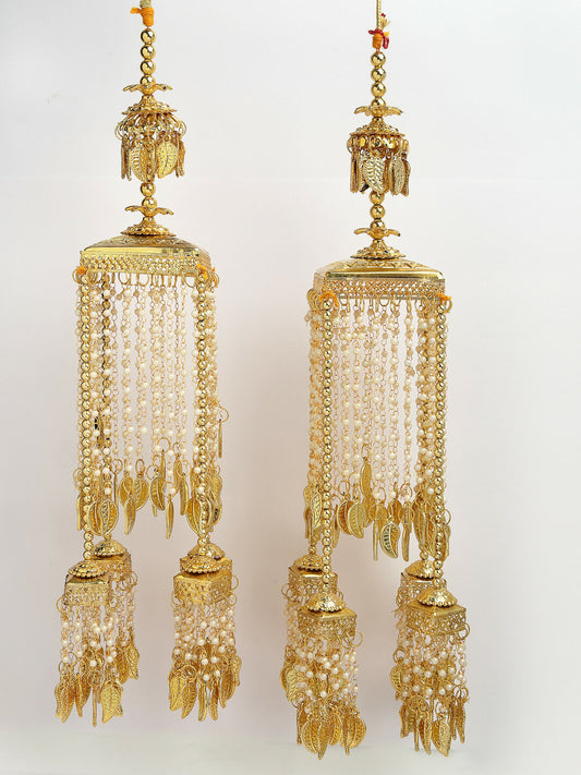 NVR Women's Pack Of 2 Gold-Polished & White Pearl Beaded Bridal Heavy Kaleera Sets - Swadesiicart