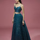 House of Panchhi Teal Net Sequinse Embroidered Lehenga & Blouse with Dupatta | Swadesiicart