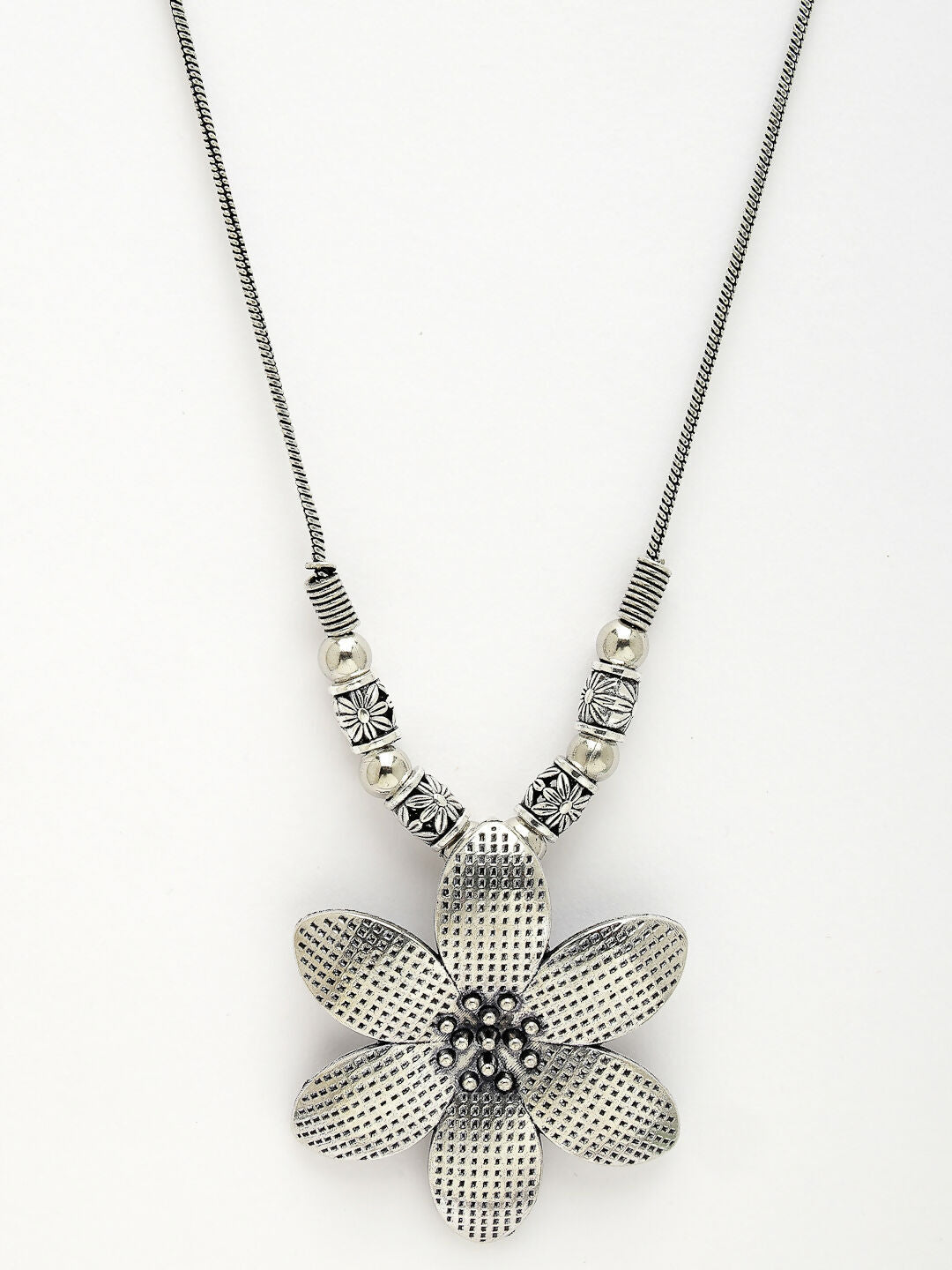 NVR Women's Silver-Toned Floral Shape Pendant with Chain | Swadesiicart
