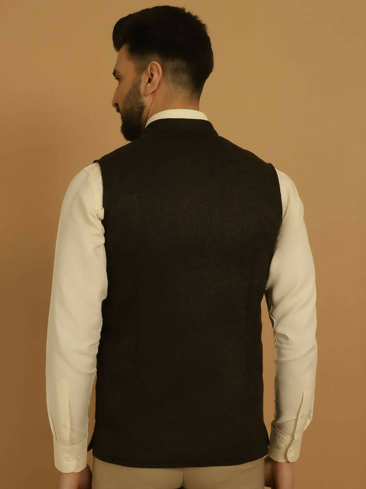 Even Apparels Nehru Jacket With Welt Pockets - Brown | Swadesiicart