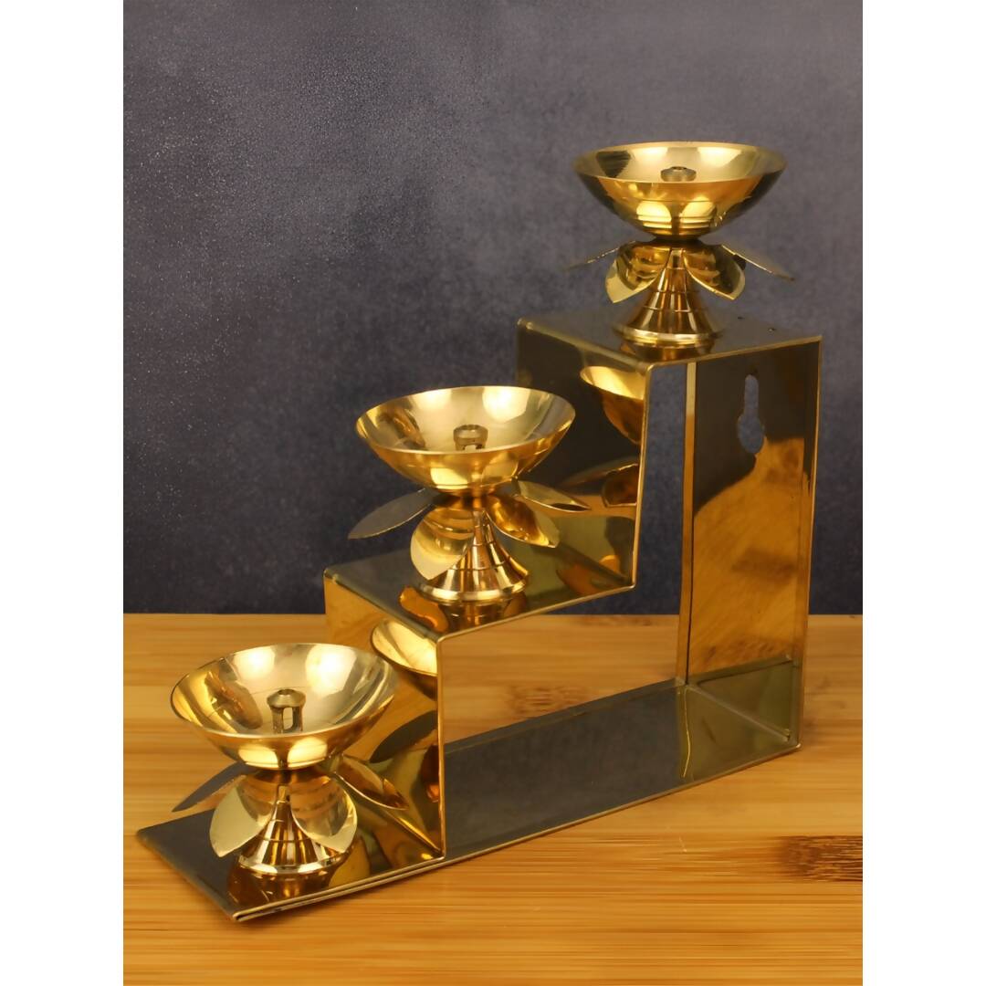 Spillbox Gold-Tone Brass 3 Step Diya | Swadesiicart