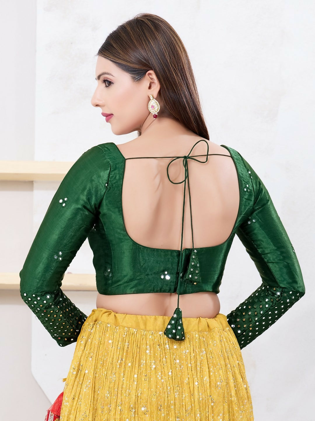 Joban Fashion Bottle-Green Gajji Silk Elbow Sleeveless Back Open Blouse - Swadesiicart