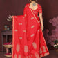 Joban Fashion Red Floral Motifs Banarasi Silk Sarees | Swadesiicart