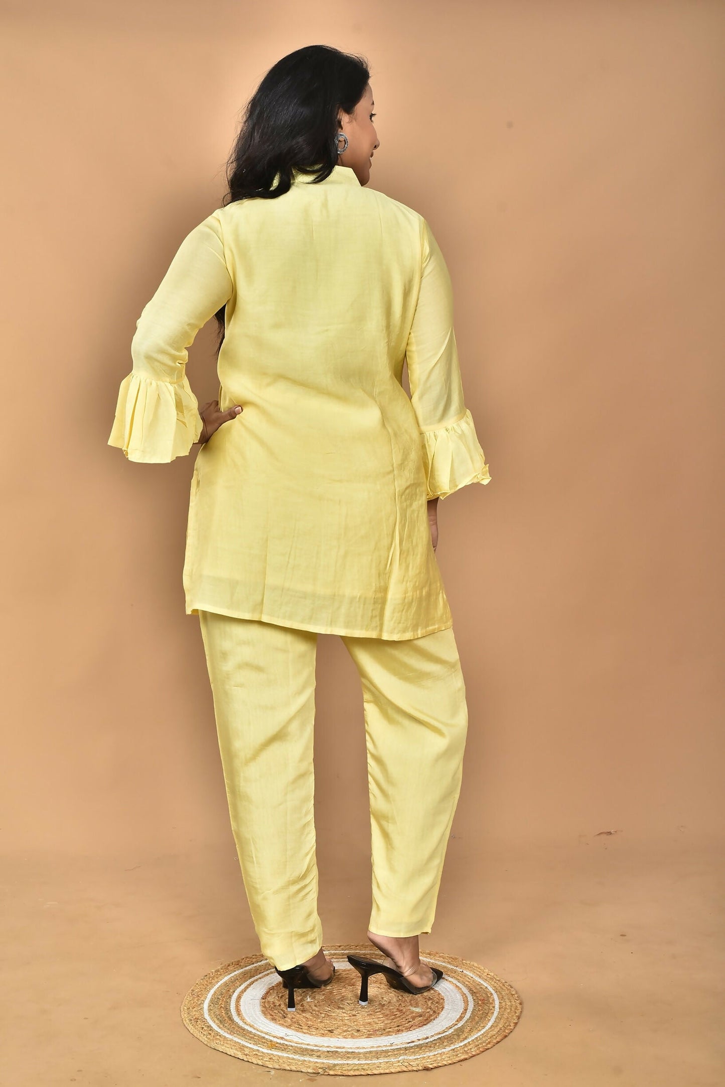 Morchari Women Hand Embroidery Co-Ords-Yellow - Swadesiicart