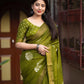 Mehndi Cotton Crepe Batik Print Saree with Unstitched Blouse - Hiral Fashion | Swadesiicart