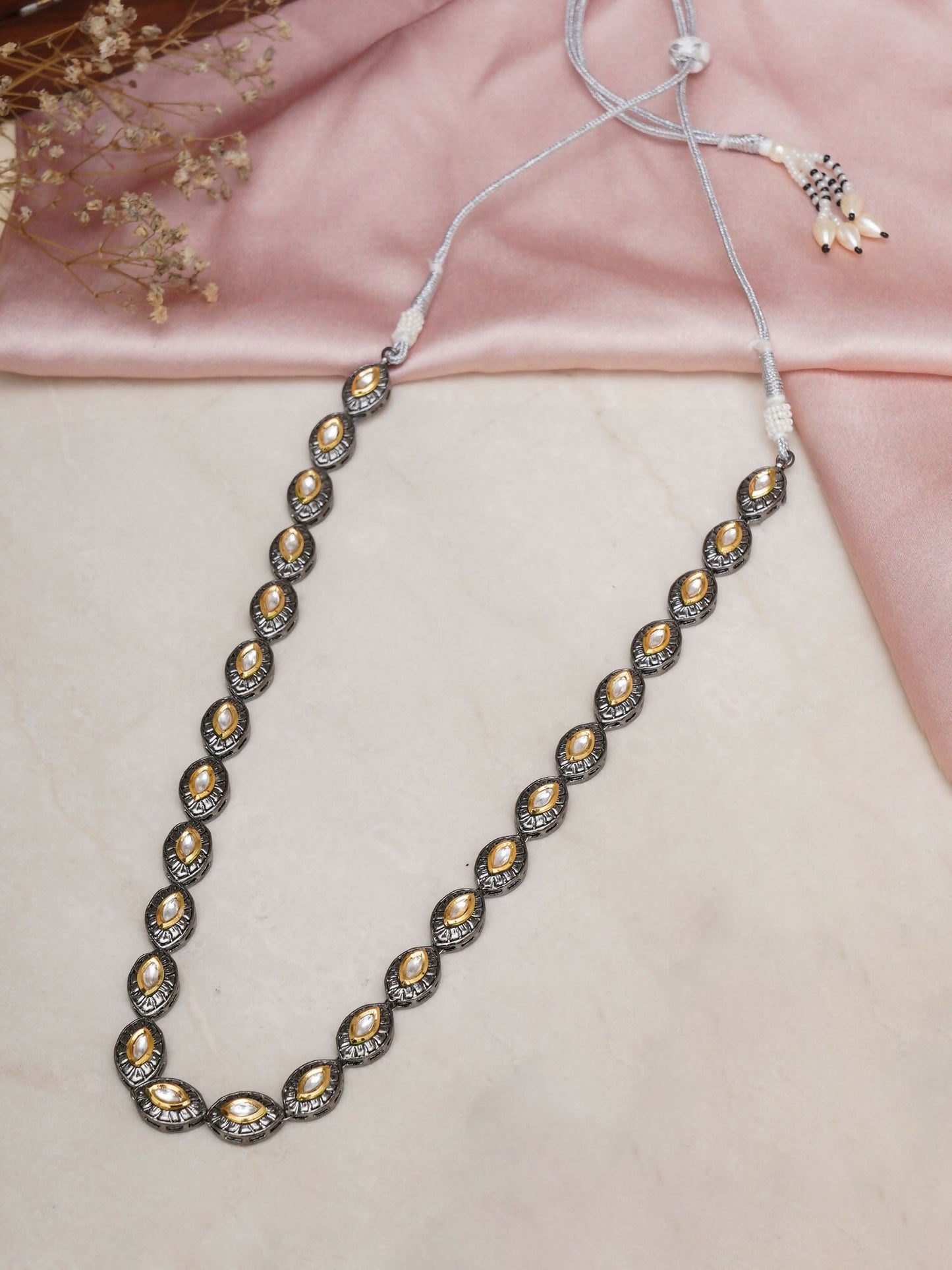Dual Tone Kundan Neckpiece (silver) - Ruby Raang | Swadesiicart