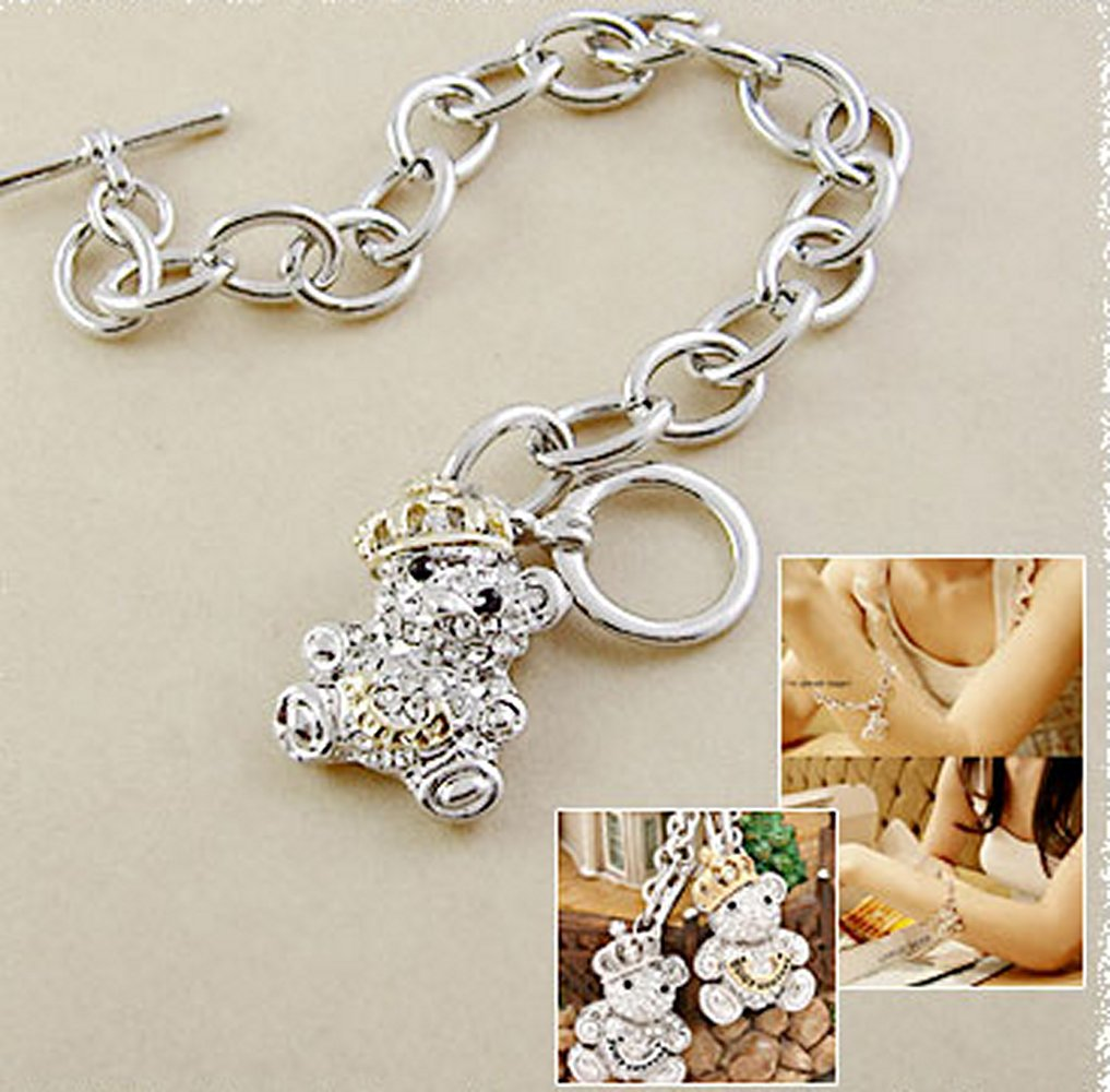Silver-Plated Alloy Silver Teddy Charm Bracelet - The Pari - Swadesiicart