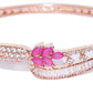 Priyaasi Women Rose Gold-Polished Ruby and American Diamond Studded Bracelet in Floral Pattern - Swadesiicart