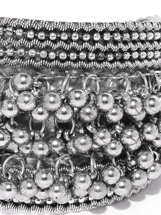 Priyaasi Women Oxidised Silver-Toned Ghungroo Handcrafted Cuff Bracelet - Swadesiicart
