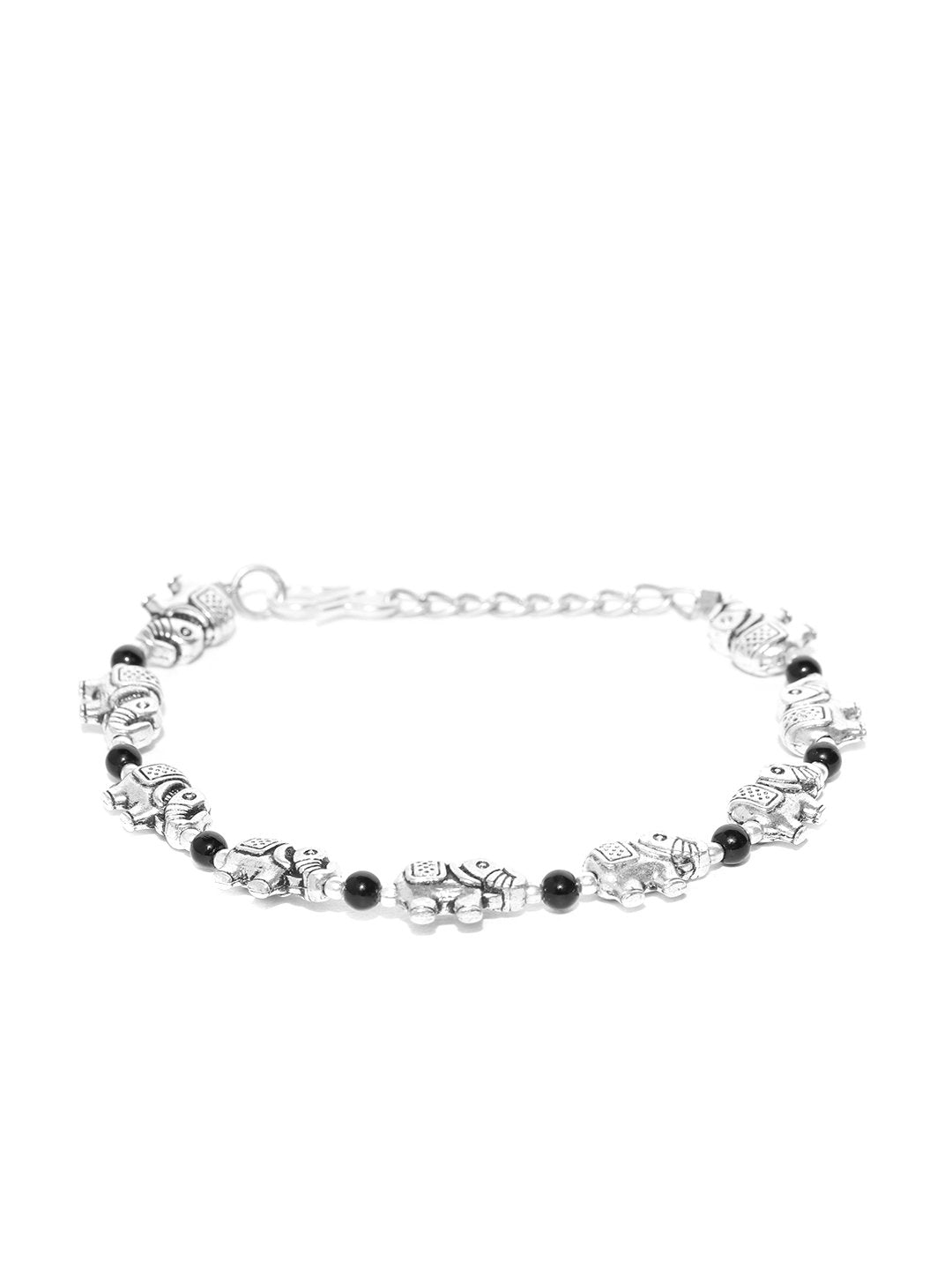 Priyaasi Women Antique Oxidised Silver-Toned Elephant Inspired Adjustable Chain Bracelet - Swadesiicart