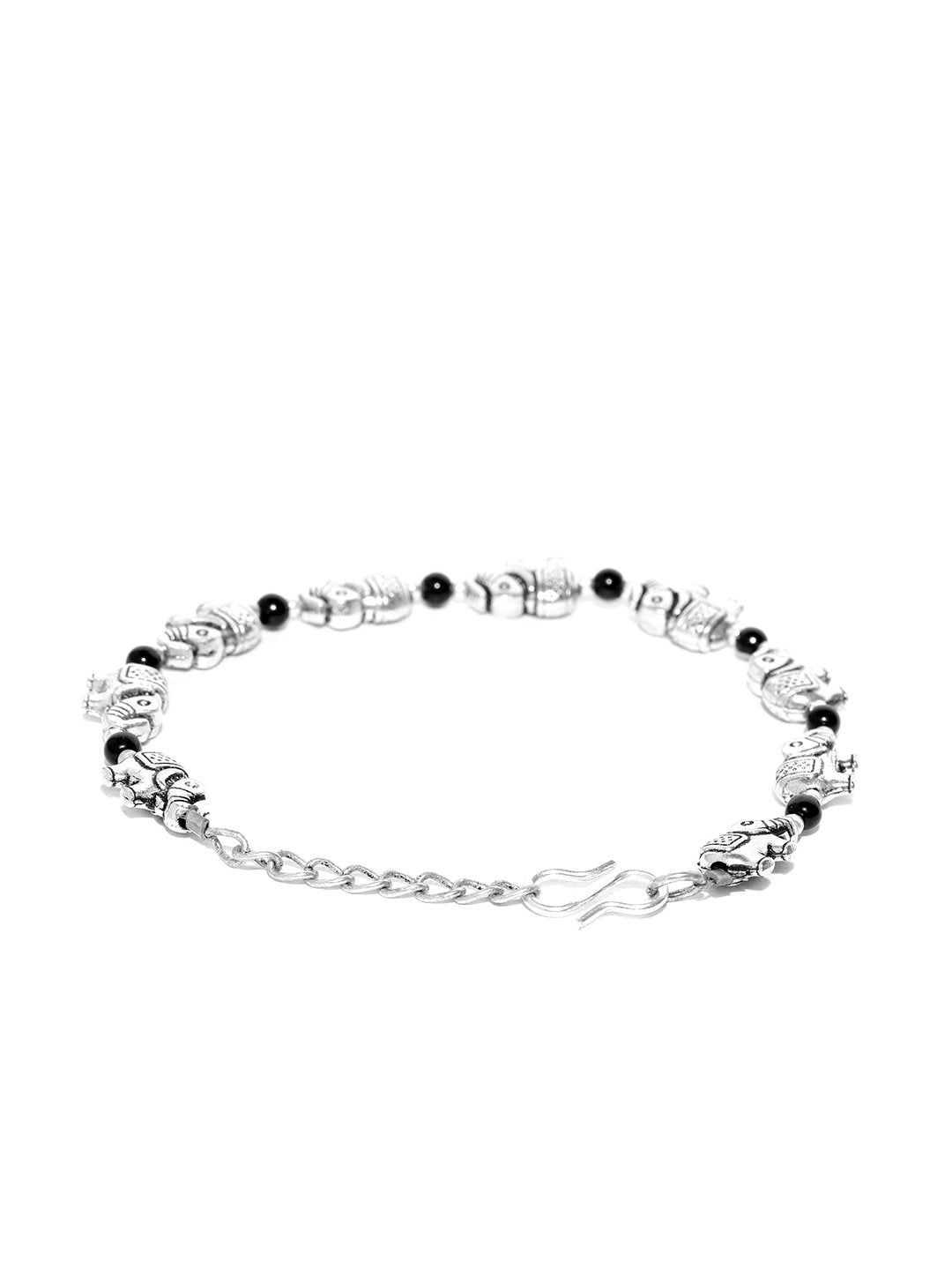 Priyaasi Women Antique Oxidised Silver-Toned Elephant Inspired Adjustable Chain Bracelet - Swadesiicart