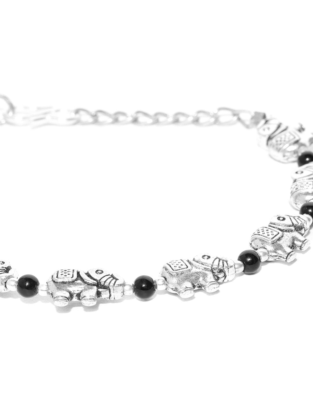 Priyaasi Women Antique Oxidised Silver-Toned Elephant Inspired Adjustable Chain Bracelet - Swadesiicart