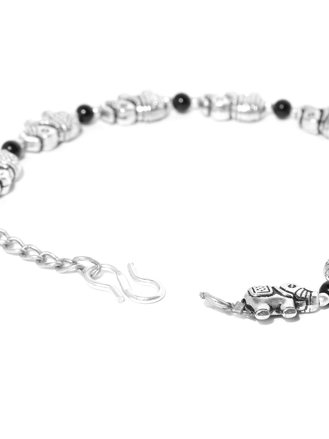 Priyaasi Women Antique Oxidised Silver-Toned Elephant Inspired Adjustable Chain Bracelet - Swadesiicart