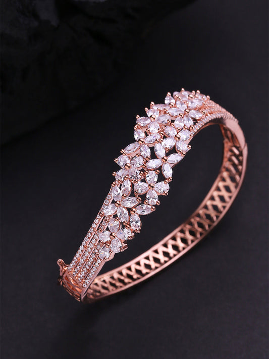 Priyaasi Women Rose Gold-Polished American Diamond Studded Bracelet in Floral Pattern - Noz2Toz