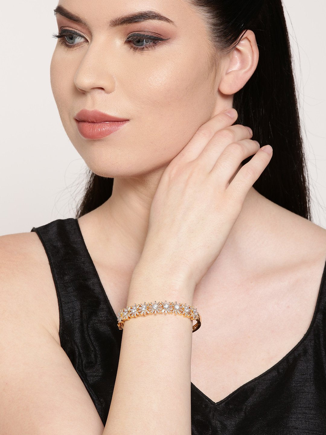 Priyaasi Women American Diamond And Ruby Stone Studded Beautiful Design Chain Bracelet - Swadesiicart